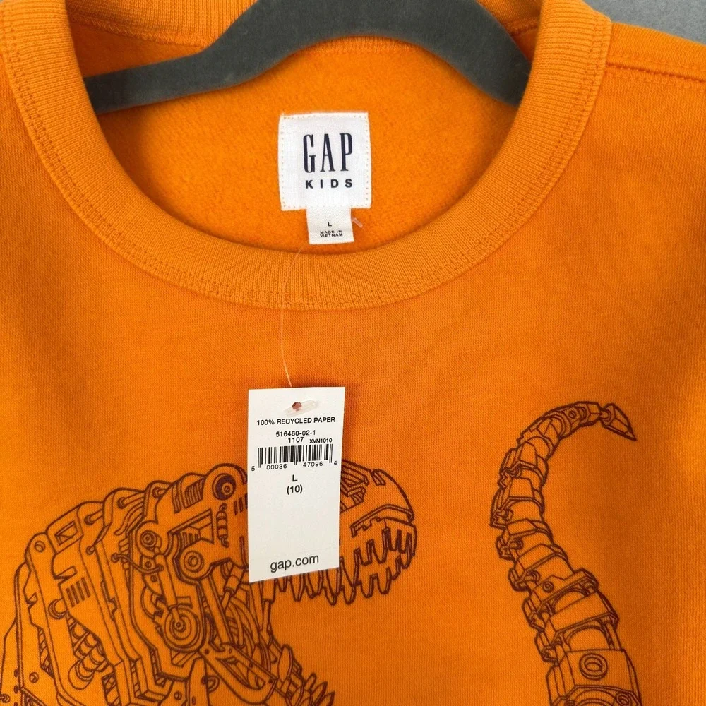 GAP Kids Boys Orange Pullover Sweatshirt With Mechanical Dinosaur Graphic L(10)